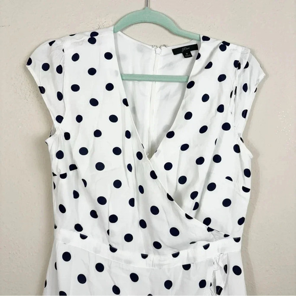 J Crew Cap Sleeve White Black Polka Dots Dress Ruffled Front V- Neck size 6 - Picture 6 of 16